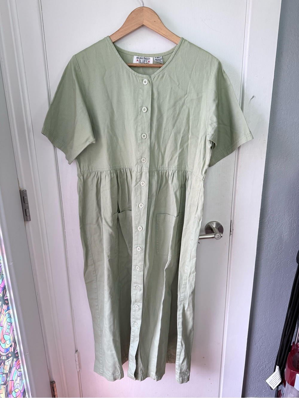 Mine street blues Button-Front Sage Green Dress